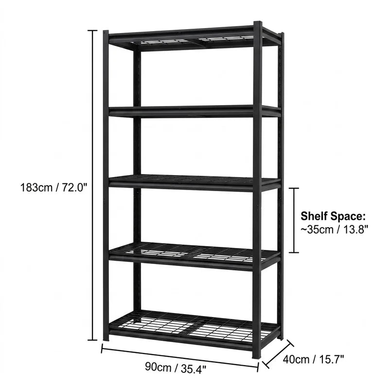 Heavy Duty Garage Shelving Units - Adjustable Wire Storage Racks, 385 LBS Per Shelf, Black, 35.4 x 15.7 x 72 Inches