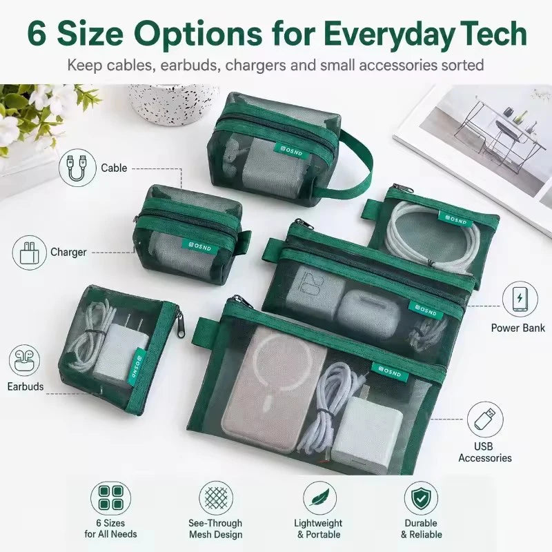 6-Pack Transparent Mesh Travel Organizer Pouches for Makeup, Toiletries, Coins and Small Items