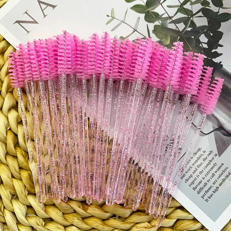 50Pcs Mascara Wands Eyelash & Eyebrow Applicator Spoolers with Crystal Diamond Handle
