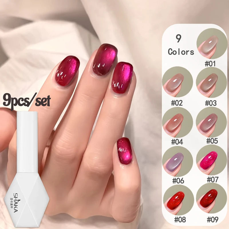 Spring Summer Cat Eye Gel Nail Polish Set - 12 Colors, Long-Lasting & Brightening