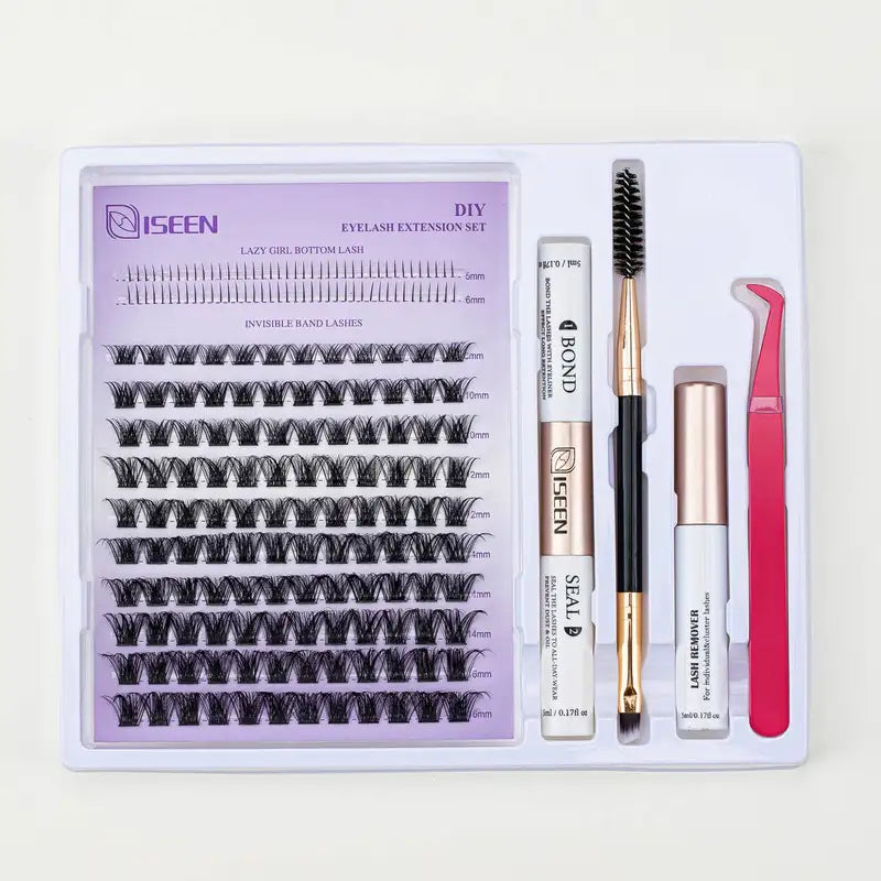 DIY Lash Extension Kit with Clusters, Bond & Seal, Tweezers, Brush & Remover