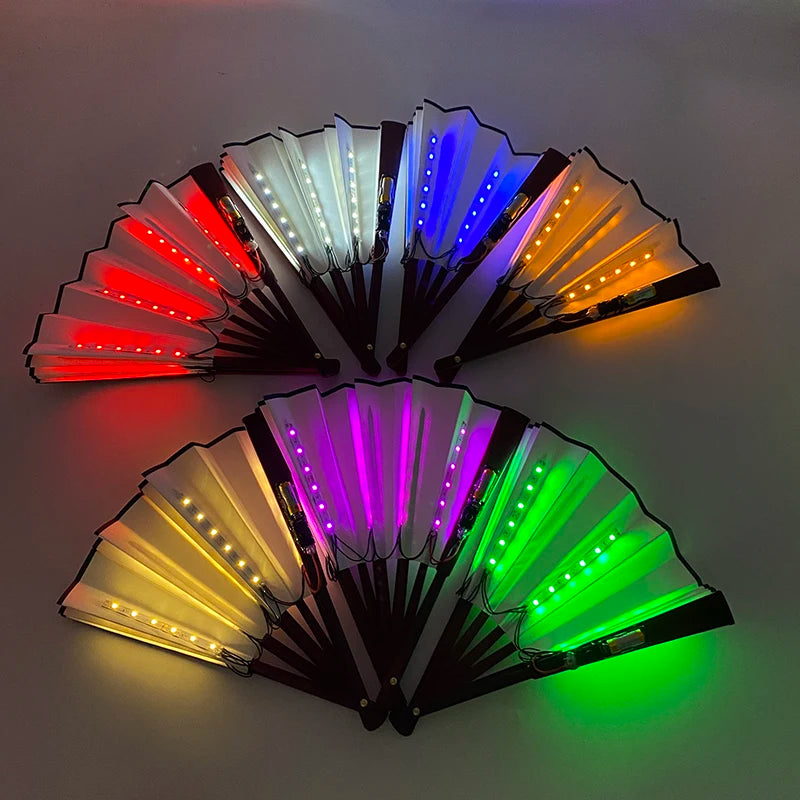 LED Neon Fan Light for Parties Raves Halloween Weddings - Multi-Color Folding Hand Fan