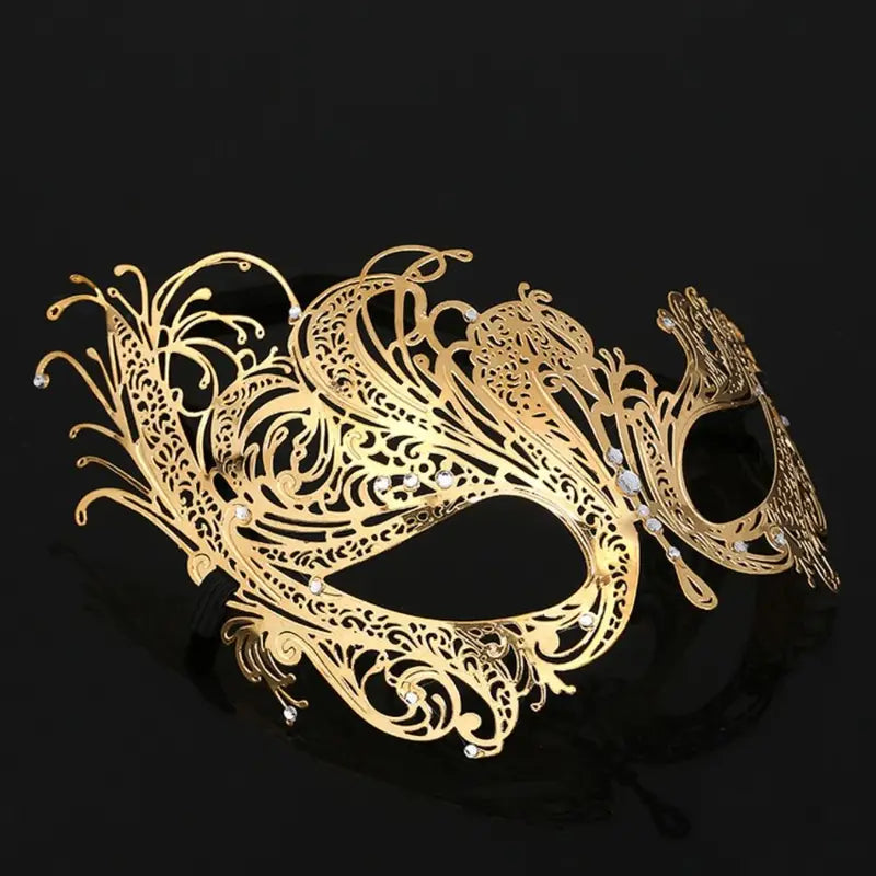 Black Gold Skull Metal Mask for Halloween Masquerade Party - Venetian Half Face Mask