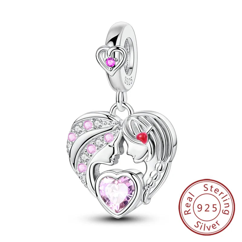 Sterling Silver Charm Bead for Bracelets - Mother's Day Love Heart Jewelry