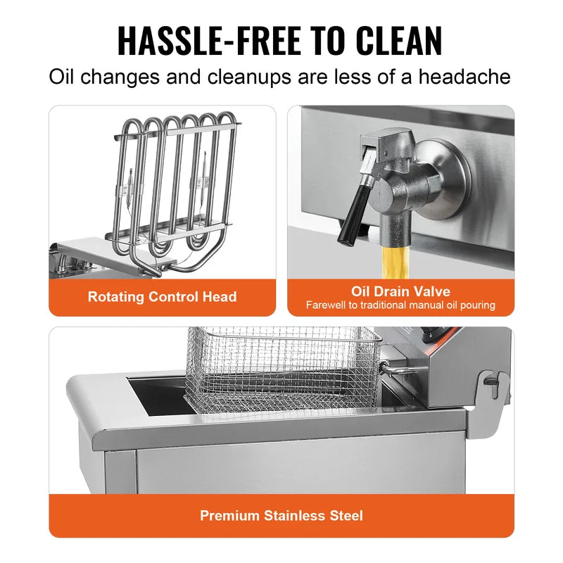 Commercial Electric Deep Fryer with Basket, Stainless Steel, Time & Temp Control