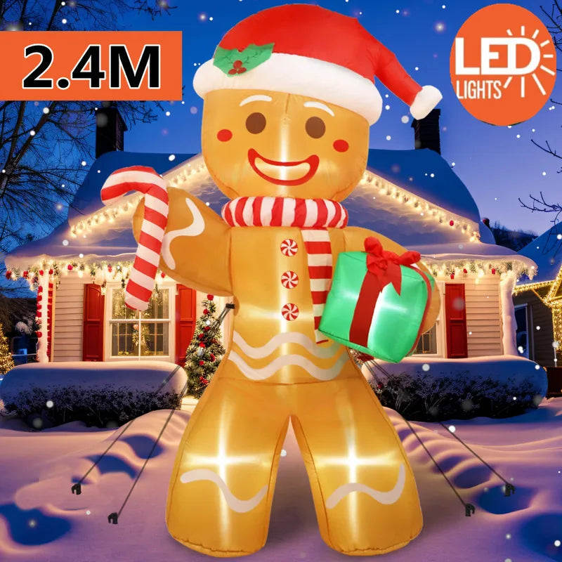 8FT Christmas Inflatable Gingerbread Man with LED Lights Outdoor Yard Decoration