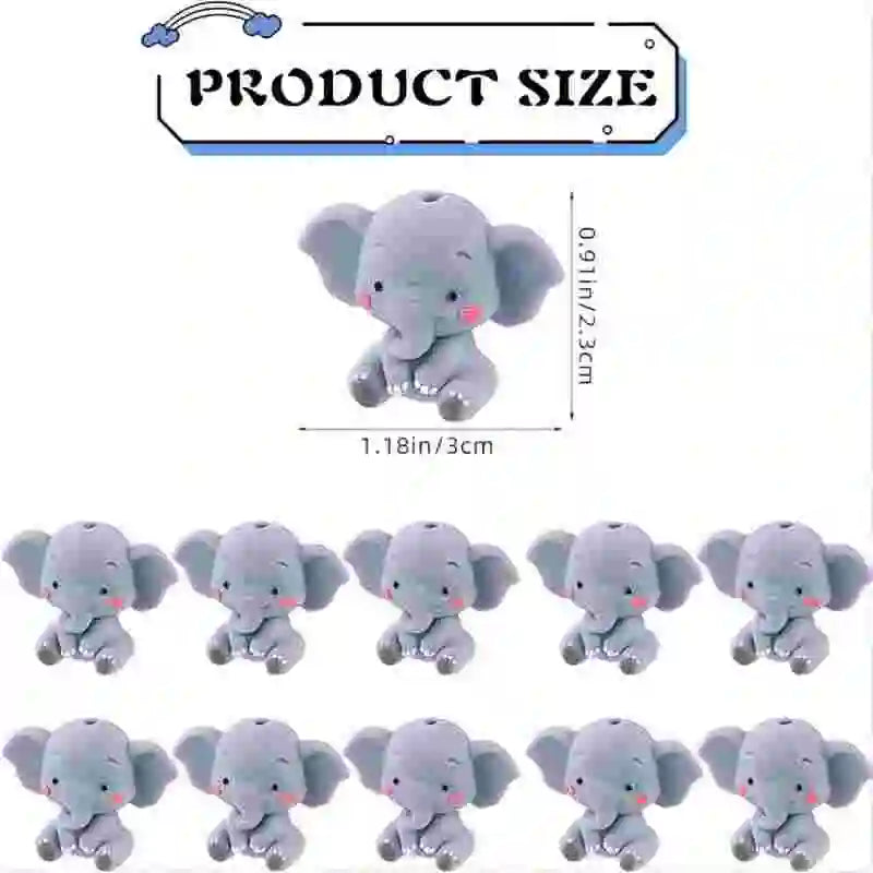 6pcs 3D Silicone Elephant Beads Gray Charms for Jewelry DIY Crafts