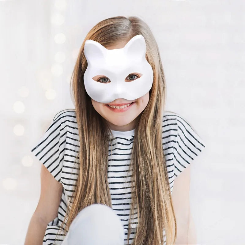 White Plastic Cat Mask for Role-Playing and Costume Parties, DIY Mask