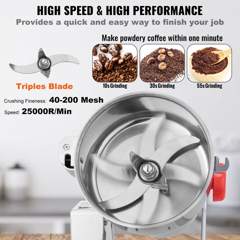 Electric Grain & Spice Grinder 1500W Commercial Swing Mill for Herbs, Grains, Spices