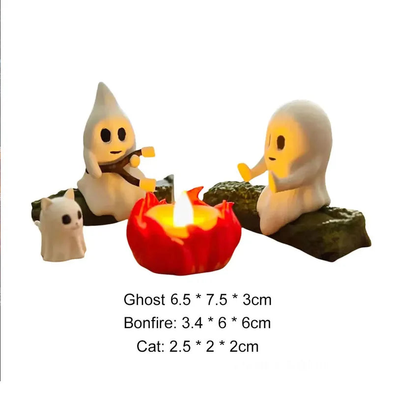 Halloween Ghost & Animal Campfire Statues Set Spooky Outdoor Decor