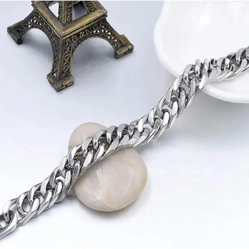 8MM Stainless Steel Cuban Chain Bracelet for Men Silver Hip Hop Jewelry