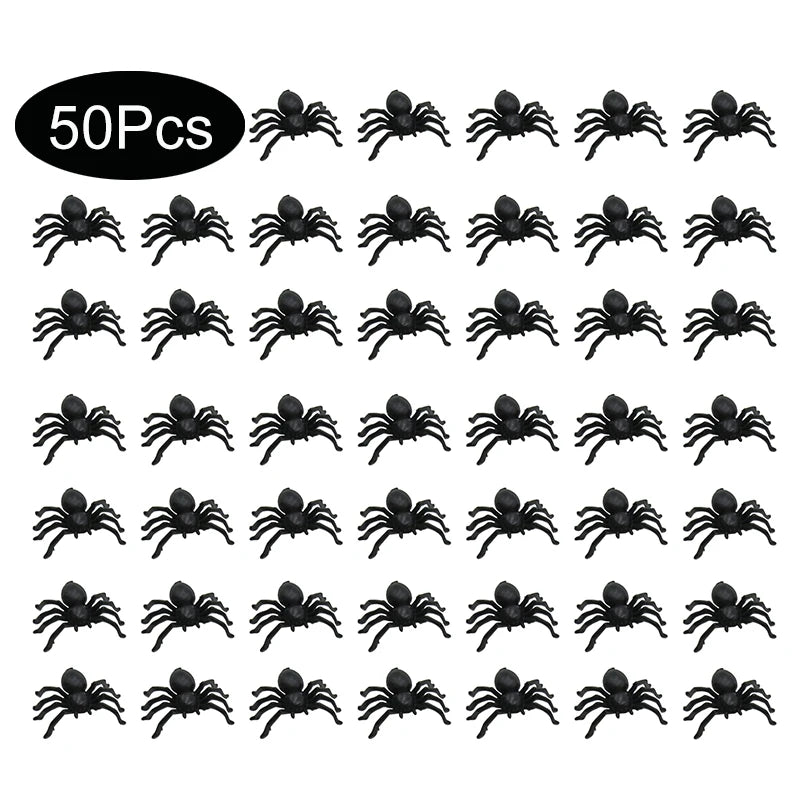 50PCS Halloween Spider Decorations Small Luminous Plastic Spiders Haunted House Decor