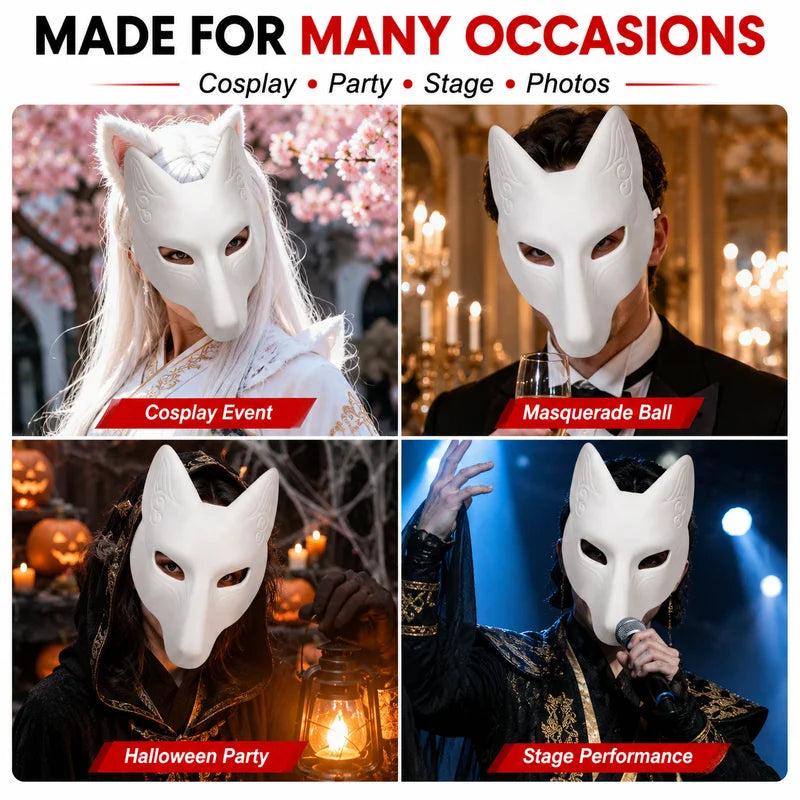 DIY Paintable Fox Mask Kit - Blank Cosplay Half Face Mask for Halloween & Parties