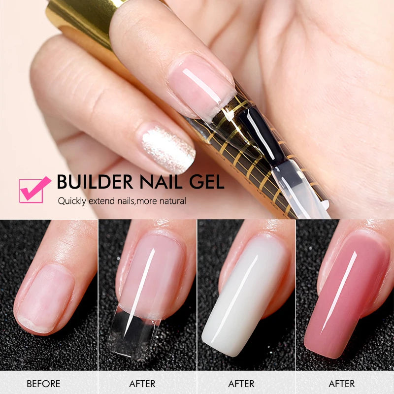 6-in-1 UV Gel Nail Polish Kit Builder Rubber Base Coat Semi-Permanent 15ML
