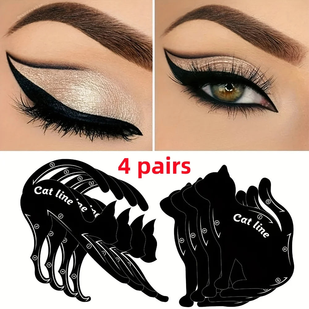 Eyeliner Stencils Set for Smoky Eyes & Winged Cat Eye Makeup - Beginner Friendly, Chemical-Free, 4 Pairs