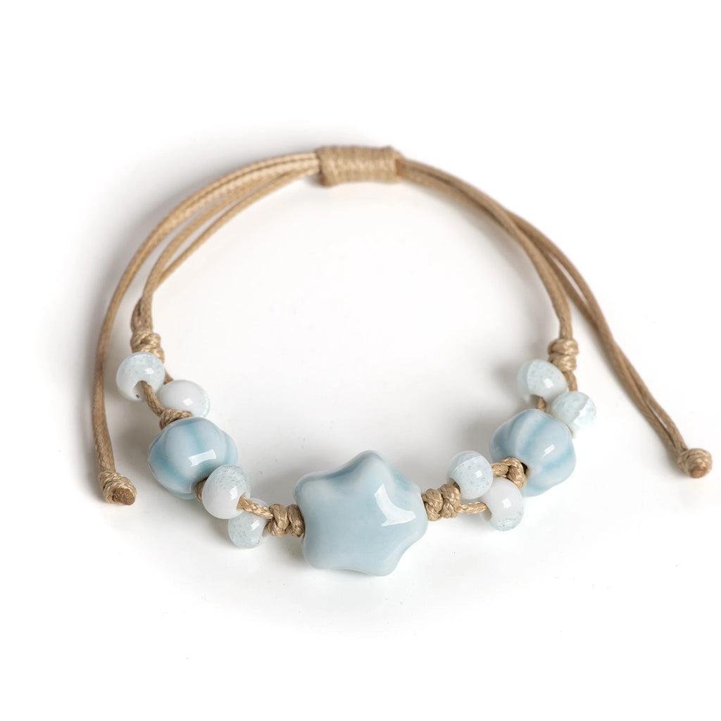 Adjustable Handmade Ceramic Star Bracelet Vintage Crackle Glaze Womens Jewelry