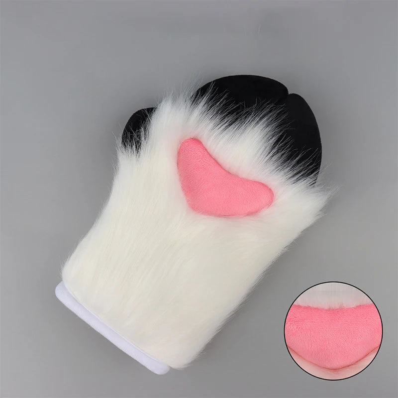 Cartoon Sheep Hoof Shape Plush Cosplay Gloves - Furry Animal Costume Mittens