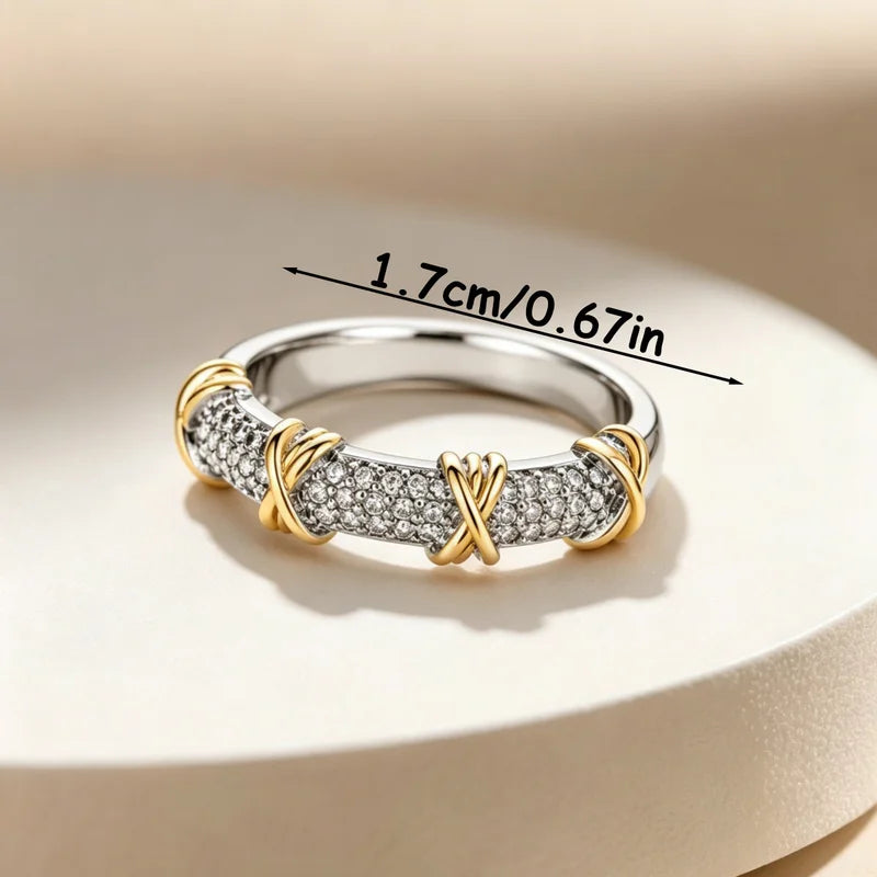 Interlaced Lines Zirconia Ring - Fashion Jewelry for Daily Wear, Multiple Sizes