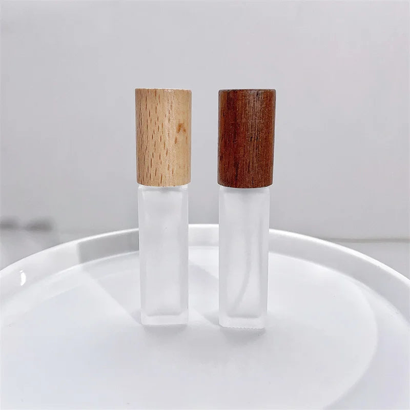 9ml Clear Frosted Glass Spray Vials with Atomizer & Wooden Cap - Travel Perfume Bottles
