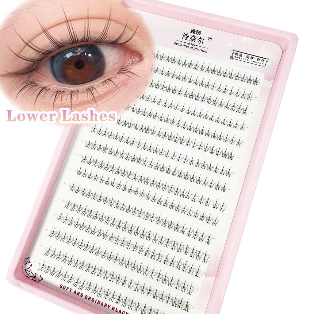 384PCS Black V-Shape False Eyelash Clusters for Natural Bottom Lash Makeup