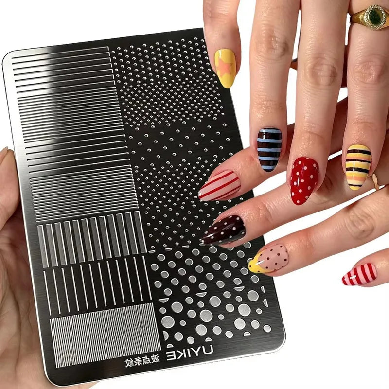 Nail Art Stamping Plate 3D Dotting & Line Design Stainless Steel French Nail Template