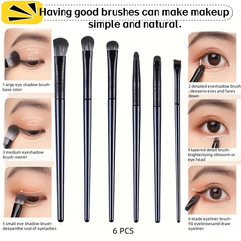 6PCS Eye Makeup Brush Set - Professional Soft Eyeshadow, Eyeliner & Eyebrow Brushes