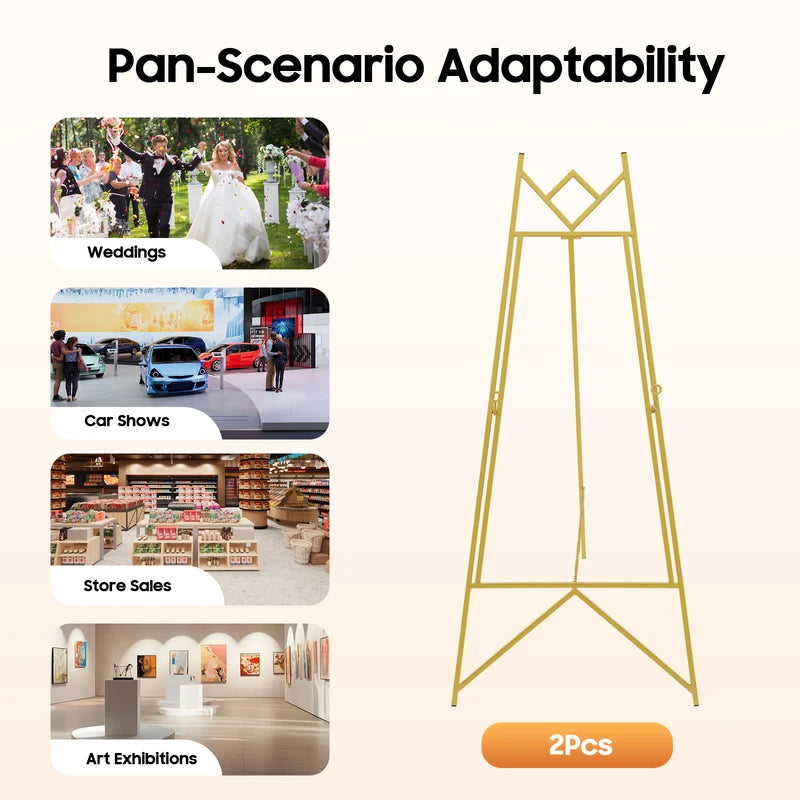 Gold Display Easel Stand 2 Pack Adjustable Poster Frame Floor Sign for Wedding & Events