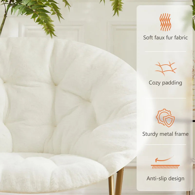 Faux Fur Cozy Saucer Chair - Foldable Living Room Lounge Seat, Multiple Colors