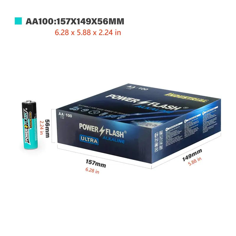 AA Batteries Pack 100 Long-Lasting Alkaline Powerflash LR06 for Home & Devices