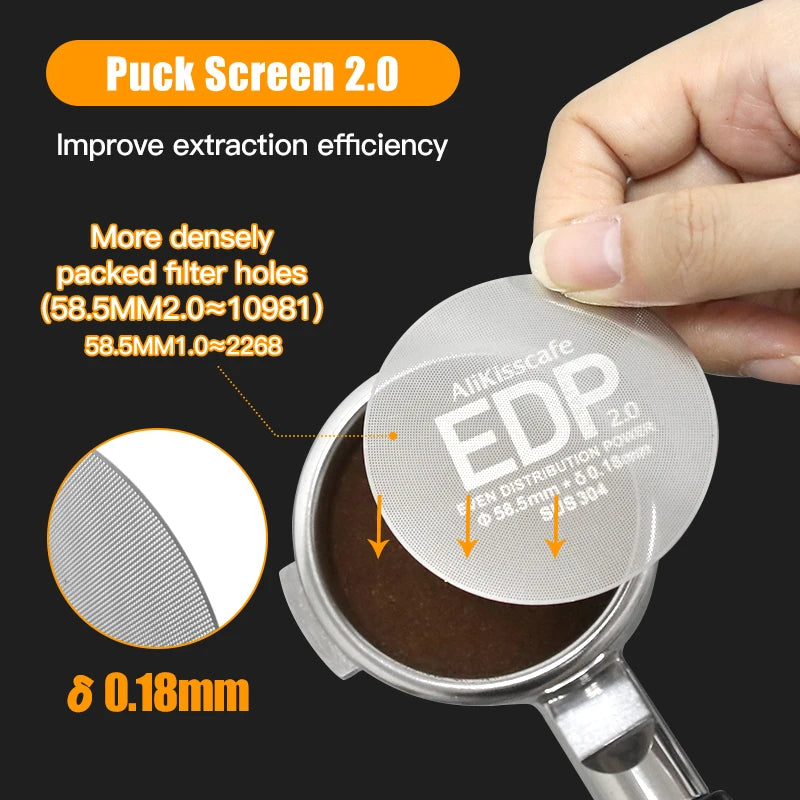 Espresso Puck Screen 0.2mm Thickness Stainless Steel Mesh Barista Tool - Reusable Heat Resistant Filter