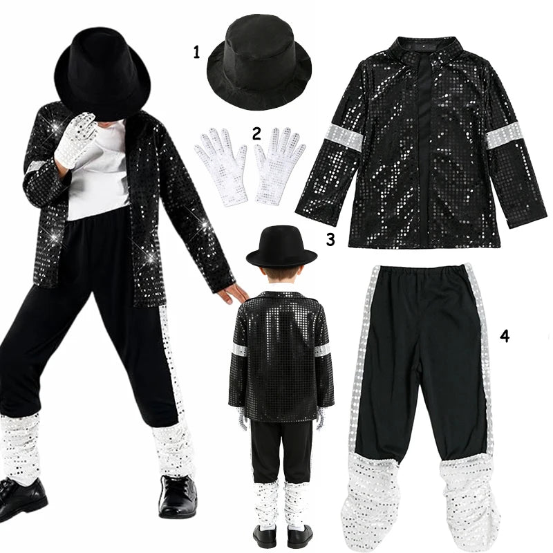 Kids 80s 90s Hip Hop Cosplay Costume Set for Boys Halloween Carnival Stage Dance