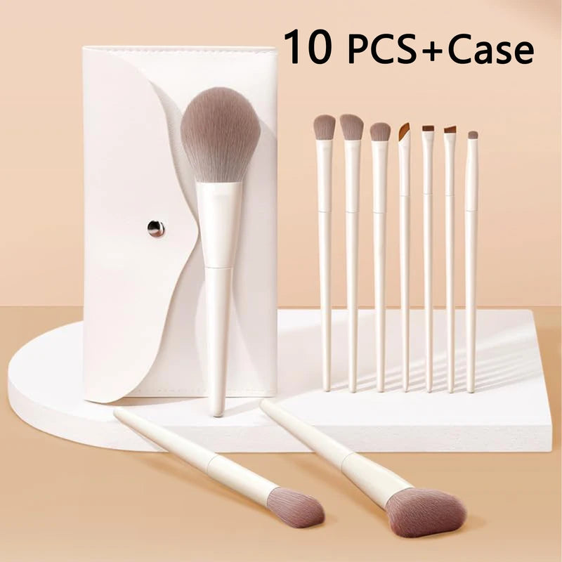 10-Piece Makeup Brush Set with Nylon Bristles - Foundation, Blush, Eye, Powder