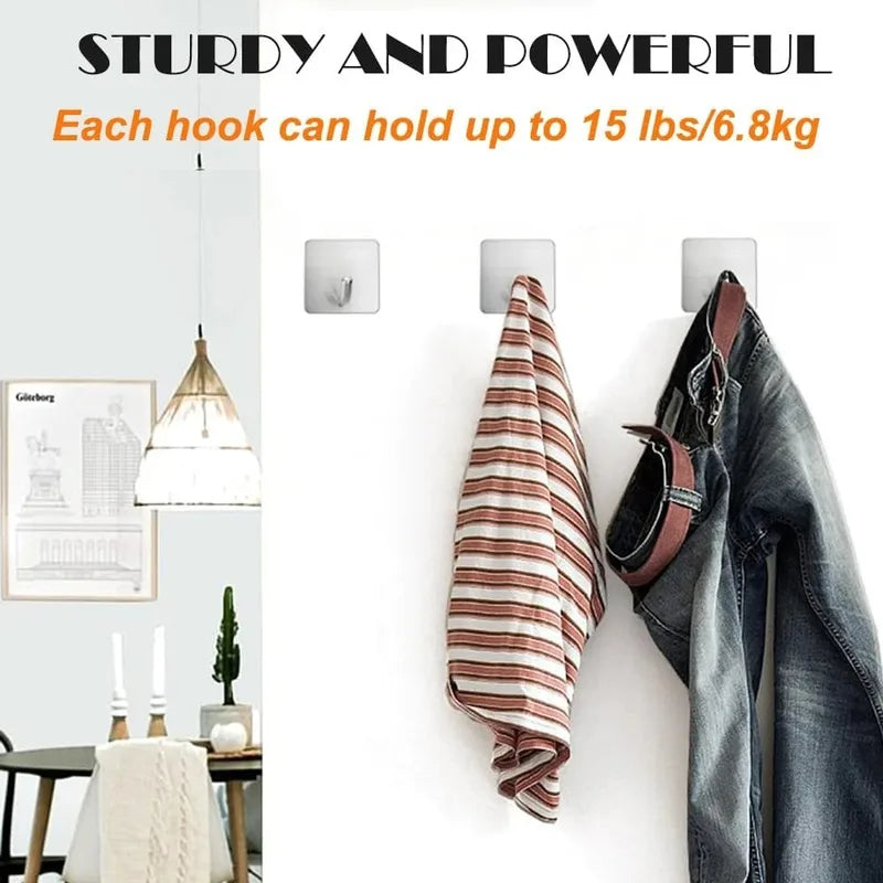 4PCS Stainless Steel Wall Mount Hooks Self-Adhesive Key Towel Jacket Bag Rack