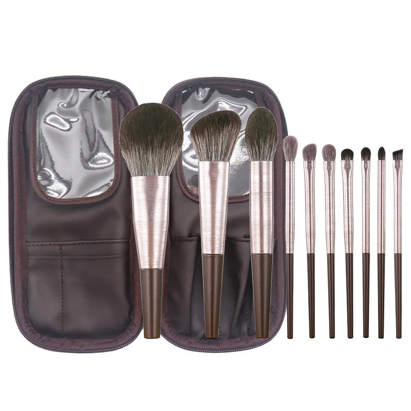 10Pcs Makeup Brush Set - Professional Eyeshadow, Foundation, Blush & Powder Brushes with Bag