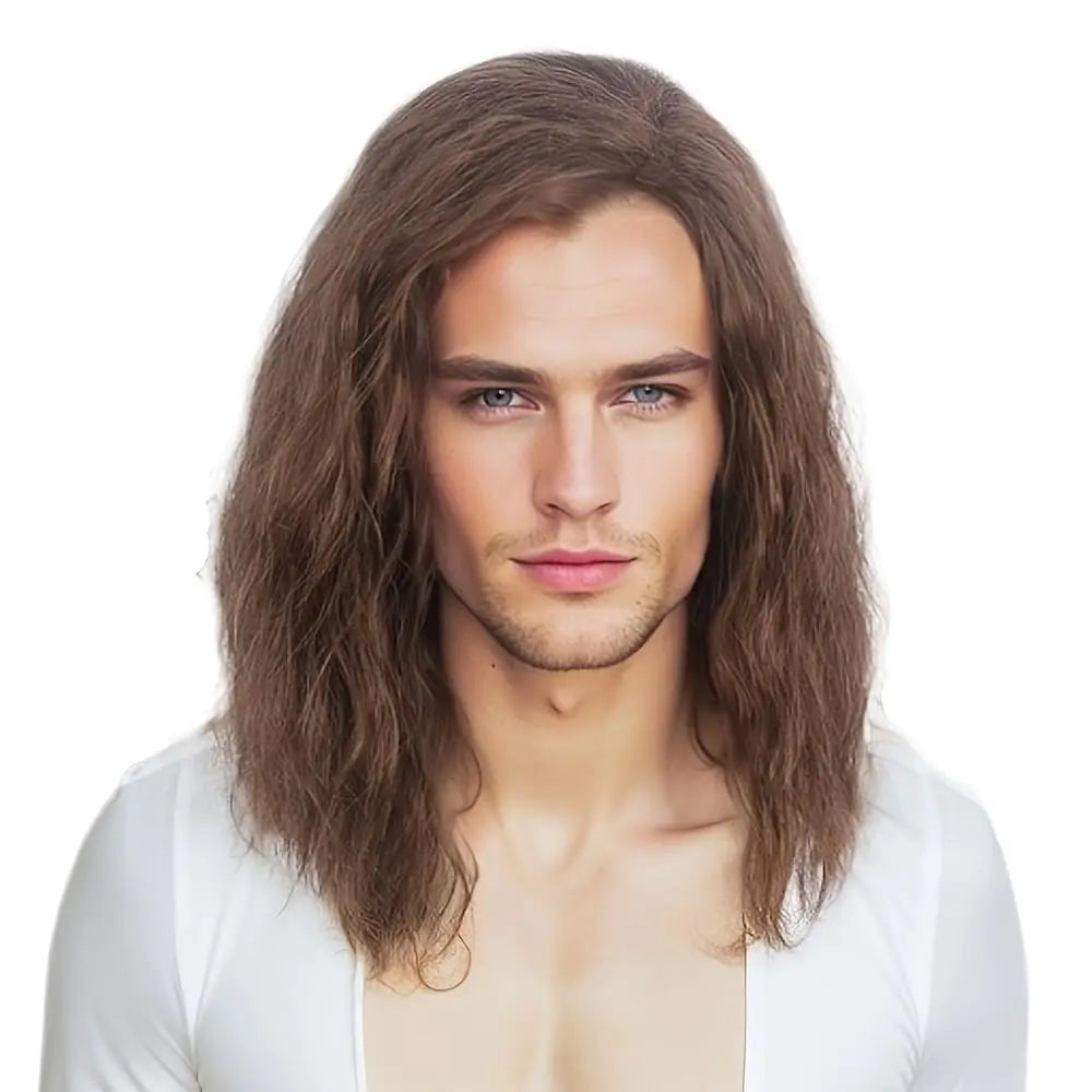 Men's 40cm Fluffy Short Curly Brown Wig for Halloween & Cosplay
