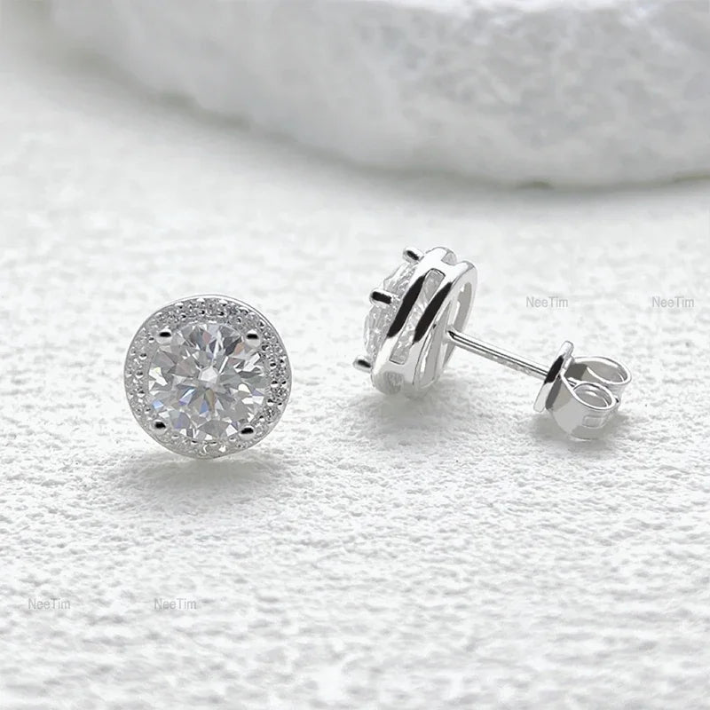 Moissanite Stud Earrings for Women Sterling Silver 0.5-2CT Wedding Jewelry
