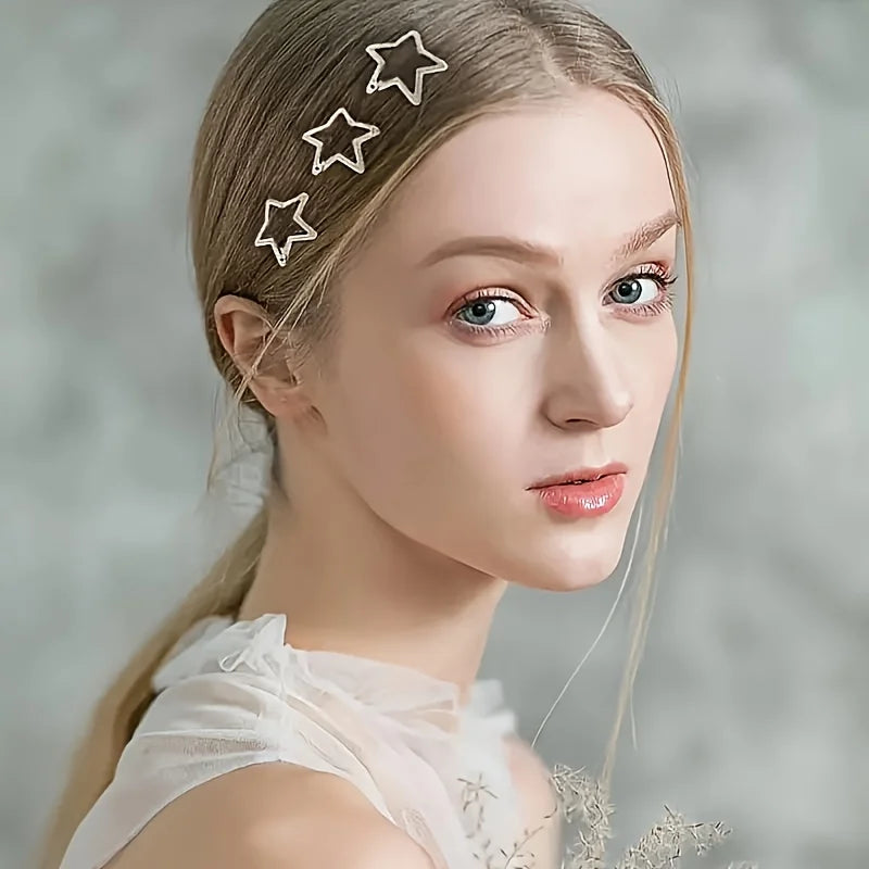 Star Shaped Hair Clips Set - Silver Non-Slip Metal Hair Accessories for Women