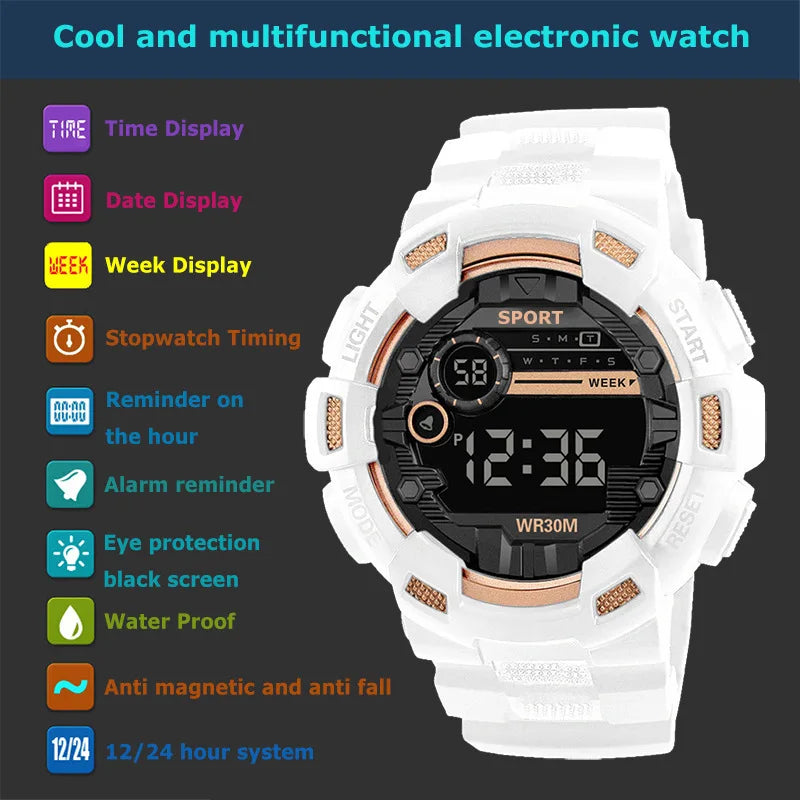 Men's Waterproof Digital Sports Watch with Luminous Display and Multi-Function Timer