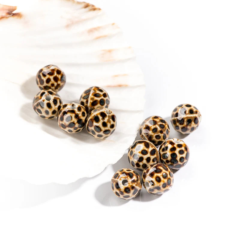 15mm Leopard Ceramic Beads 10-Pack High-Quality Porcelain Jewelry Components