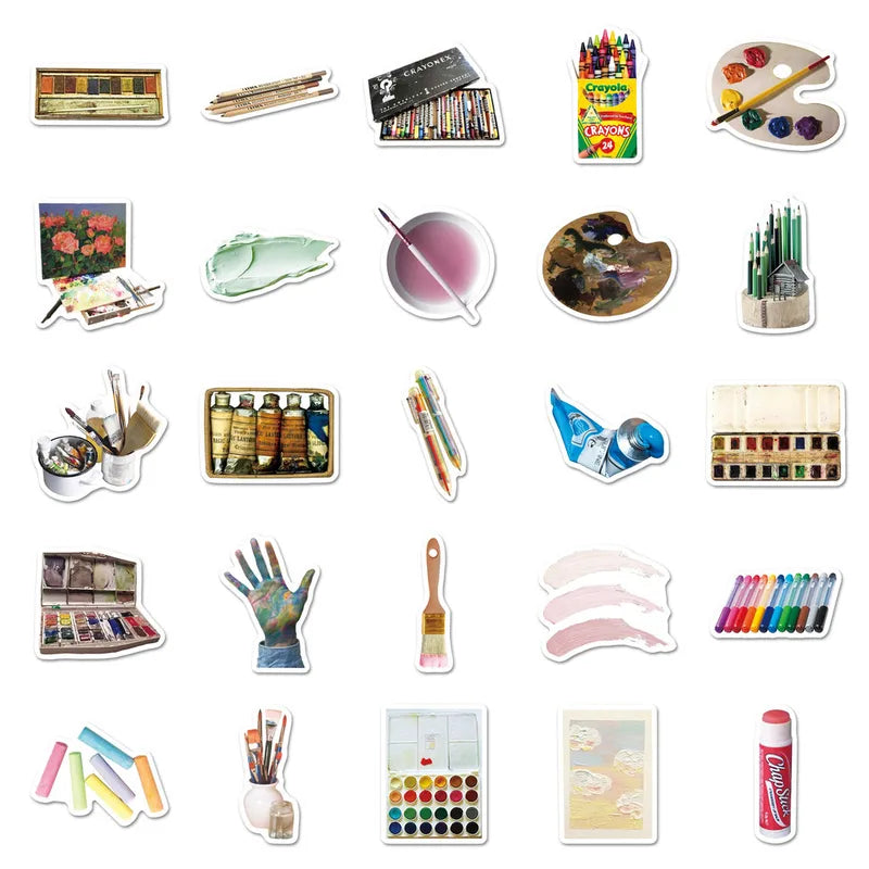 50 Pcs Waterproof Art Stickers for Painting & Craft Decor