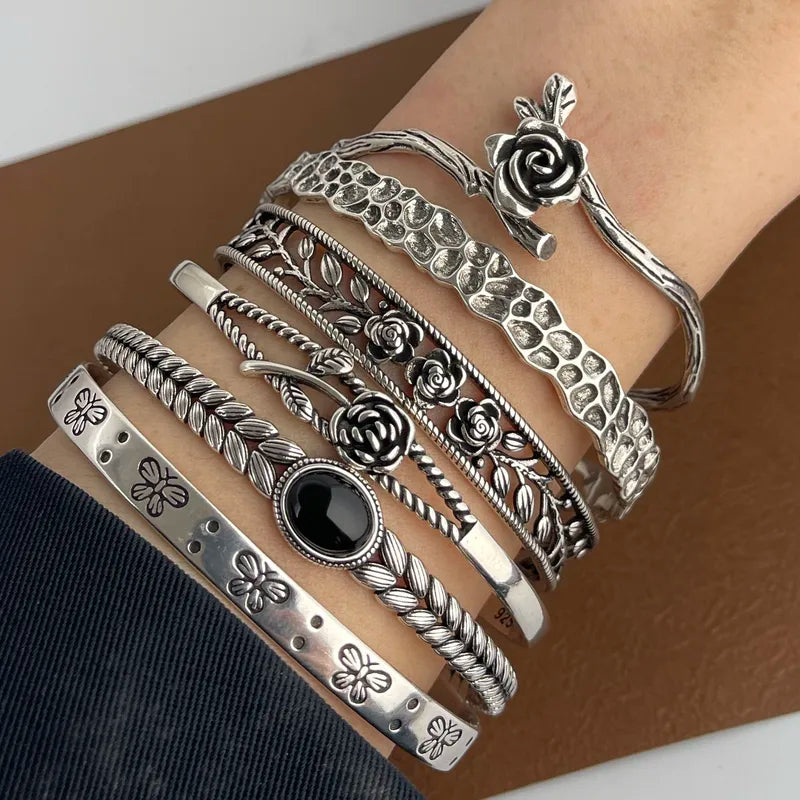 925 Sterling Silver Bracelet for Women Vintage Flower Chain Jewelry Gift