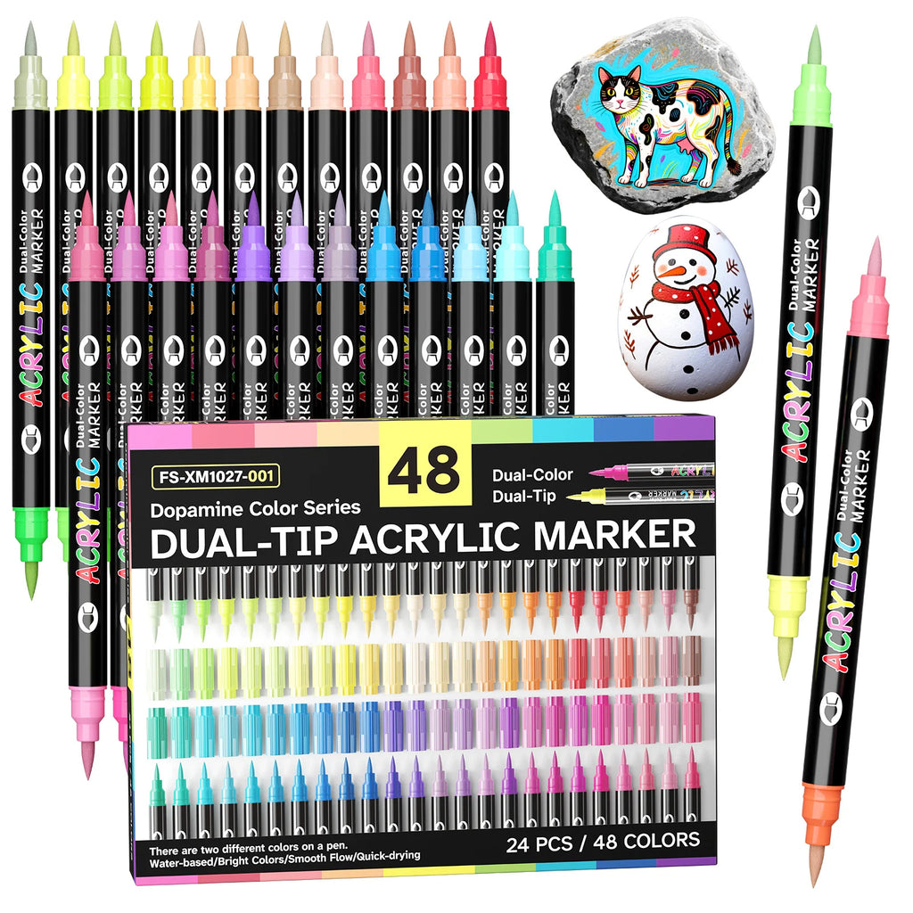 Dual-Color Acrylic Paint Markers Set - 48 Water-Based Quick-Dry Paint Pens for Crafts
