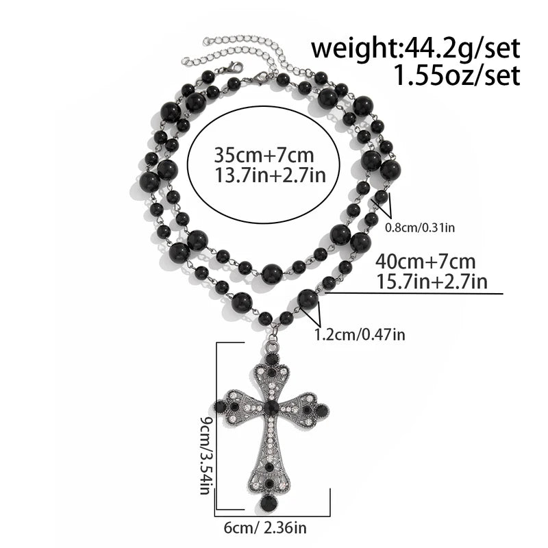 Elegant Imitation Pearl Choker Necklace with Cross Pendant for Men Women - Goth Party Jewelry