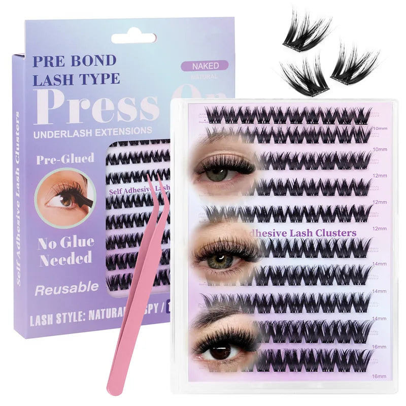Self-Adhesive False Eyelash Clusters Set No Glue Dense Large Tray Eyelash Extensions