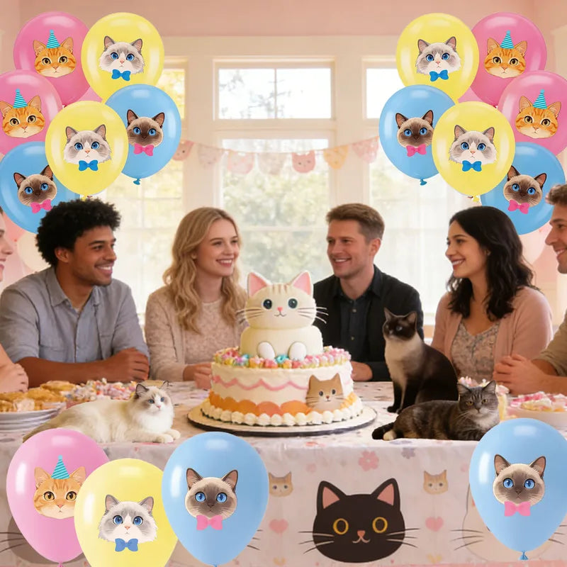 Cat Latex Balloons 12 Inch Cute Kitten Balloons for Birthday Baby Shower Pet Cat Party Decorations