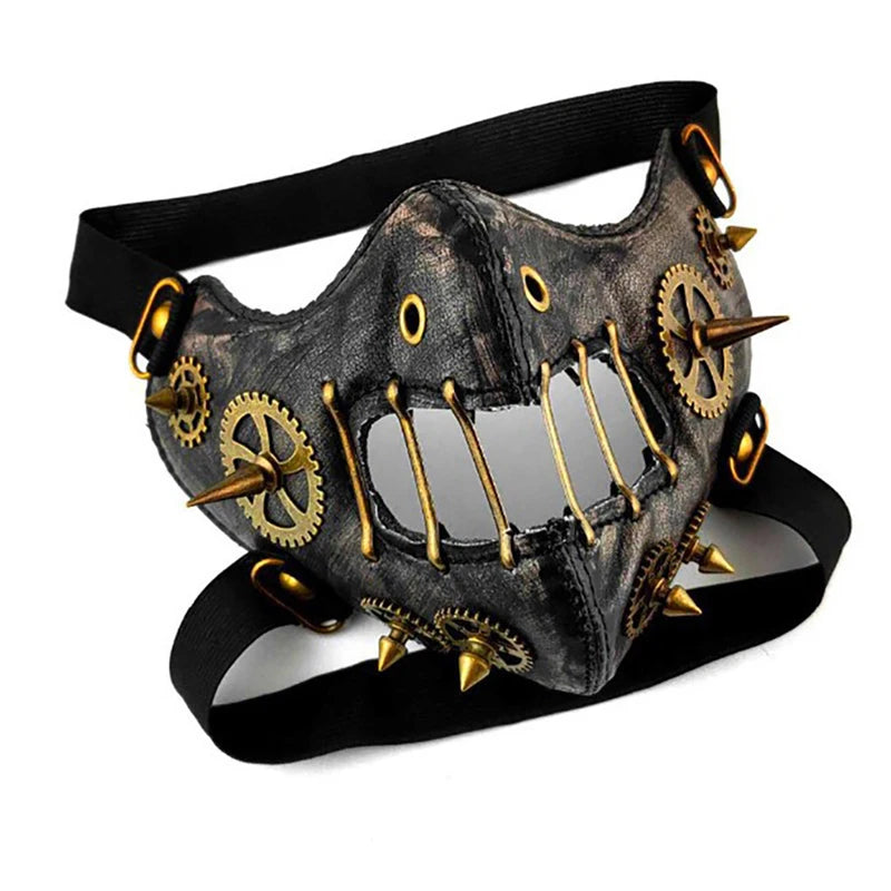 PU Leather Steampunk Mask Protective Face Cover for Party Cosplay Goth Costume
