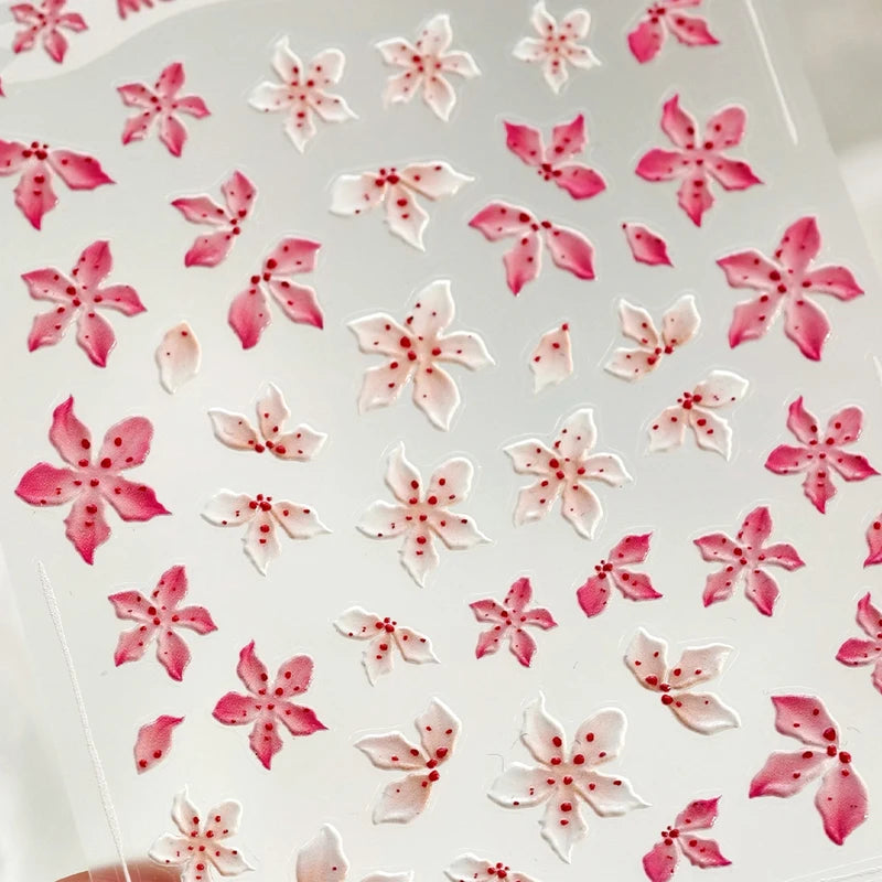 Botanical Flower 5D Nail Art Sticker Decal - Floral Gold & Sheer Designs for Manicure