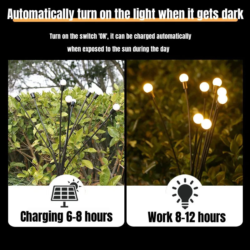 Solar Firefly Garden Lights - Waterproof Outdoor Pathway & Patio Decor, 6/8/10 LED Options