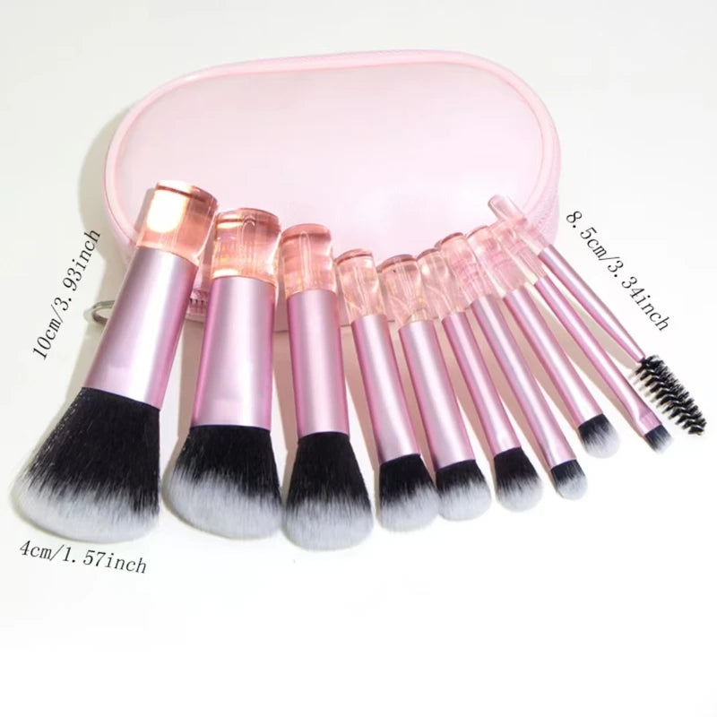Mini Makeup Brush Set - 10-Piece Portable Face Brush Kit in Multiple Colors
