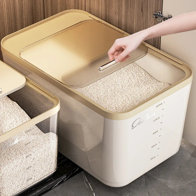 Sealed Dog Food Storage Container with Measuring Cup - Transparent Grain Food Bin